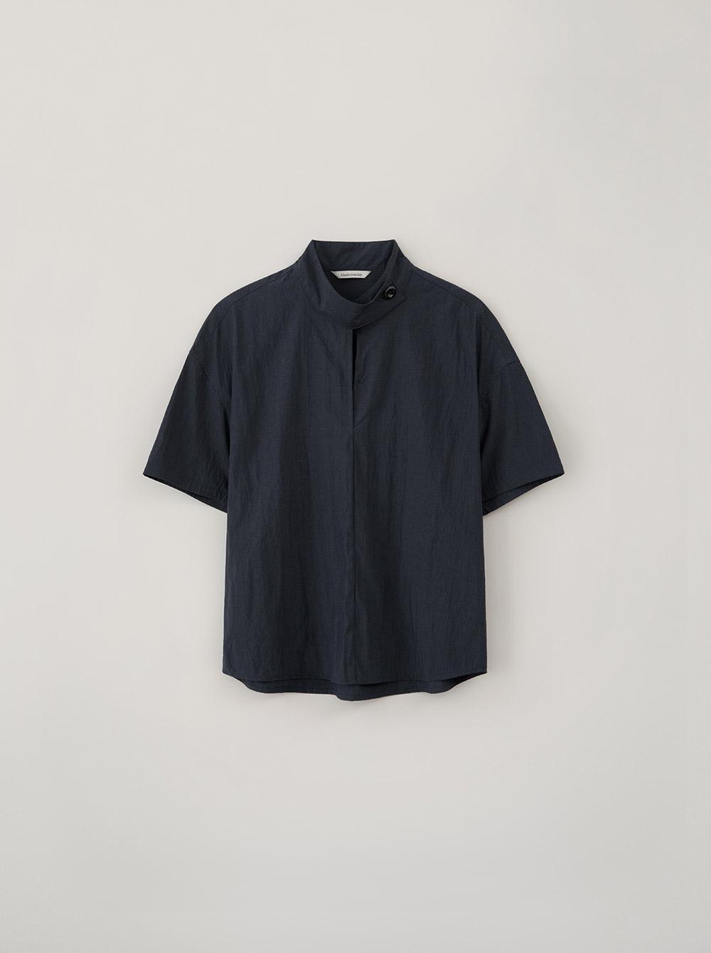 BUTTON NECK SLIT SHIRT_NAVY