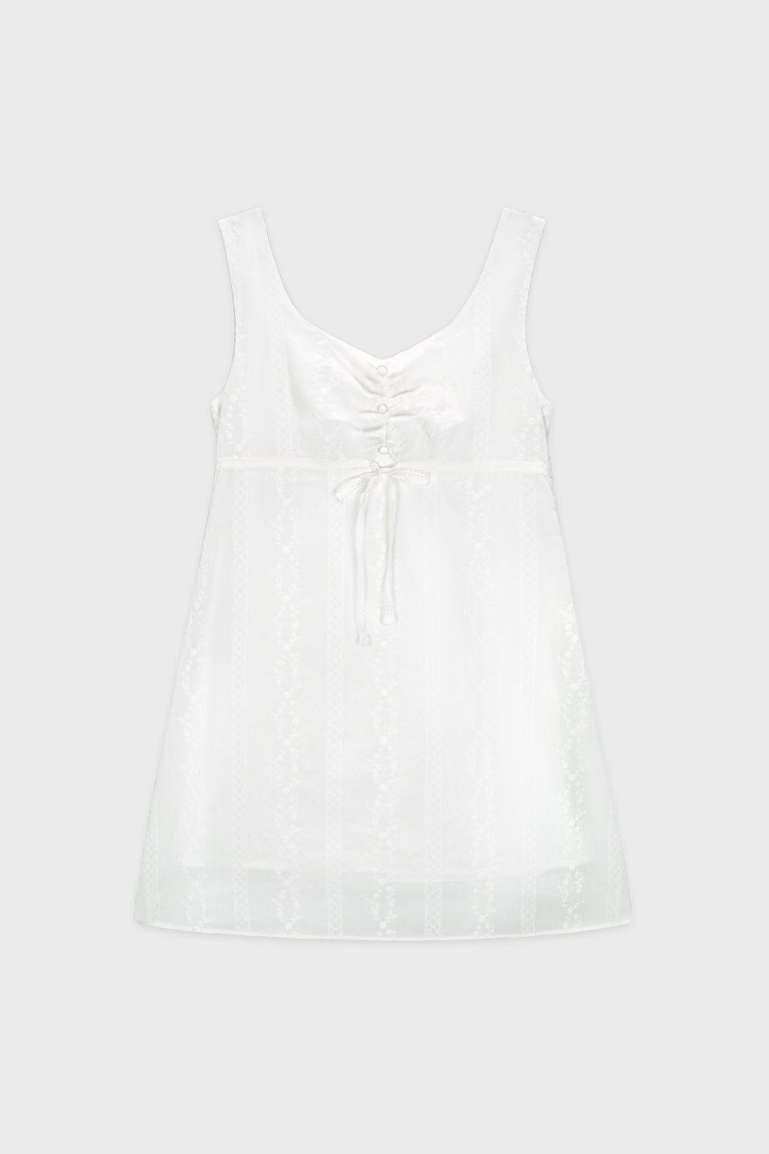 Eyelet Ribbon Sleeveless Dress (White)