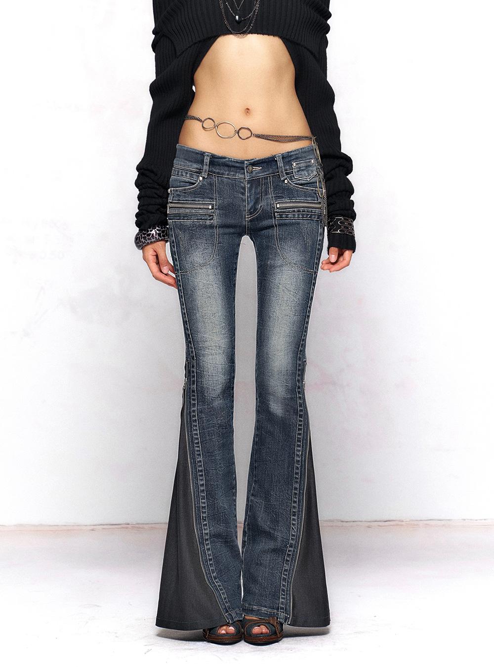 Deep Blue Multi-Zip Stretch Slim Jeans