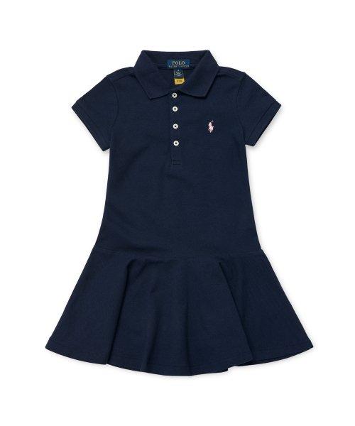 여아 4-7세 코튼 메시 폴로 드레스 - 네이비