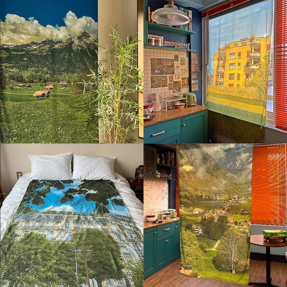 유럽 시리즈 쉬폰 패브릭포스터 대형 115x200 가림막커튼 소파커버 테이블보