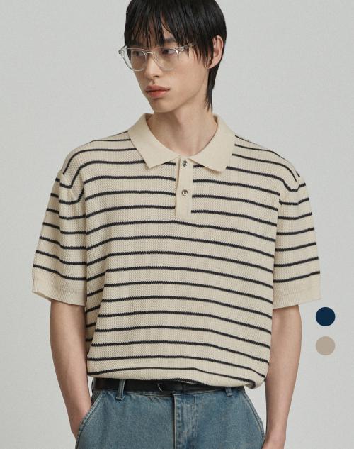 세미 오버핏 스트라이프 카라 니트 (2color)