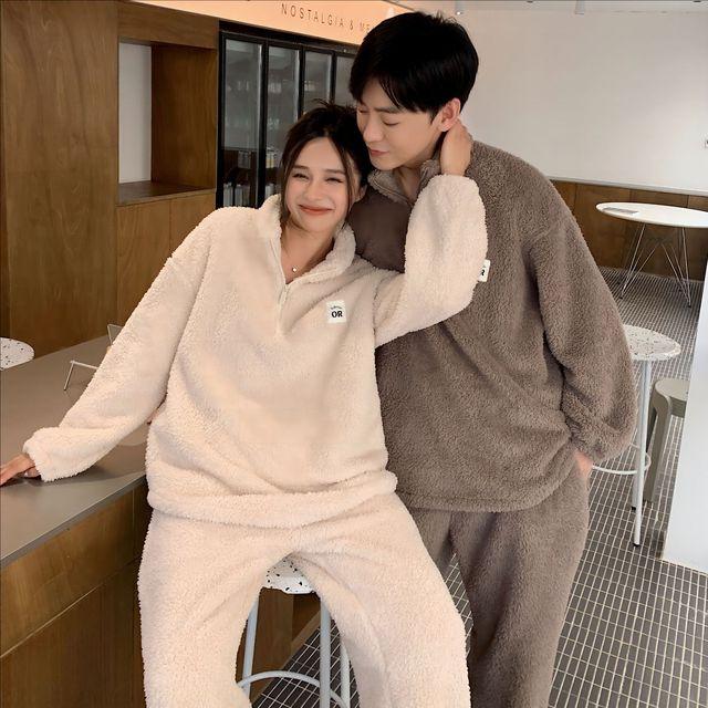 아노락 양털 극세사 커플 잠옷 수면잠옷 세트 신혼부부 겨울 파자마