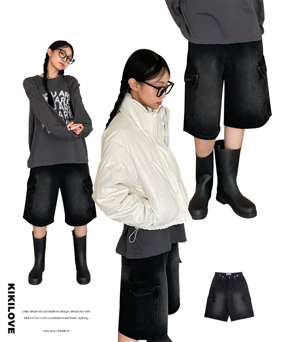 키키러브 칼리 카고 버뮤다 데님 팬츠 - 1color