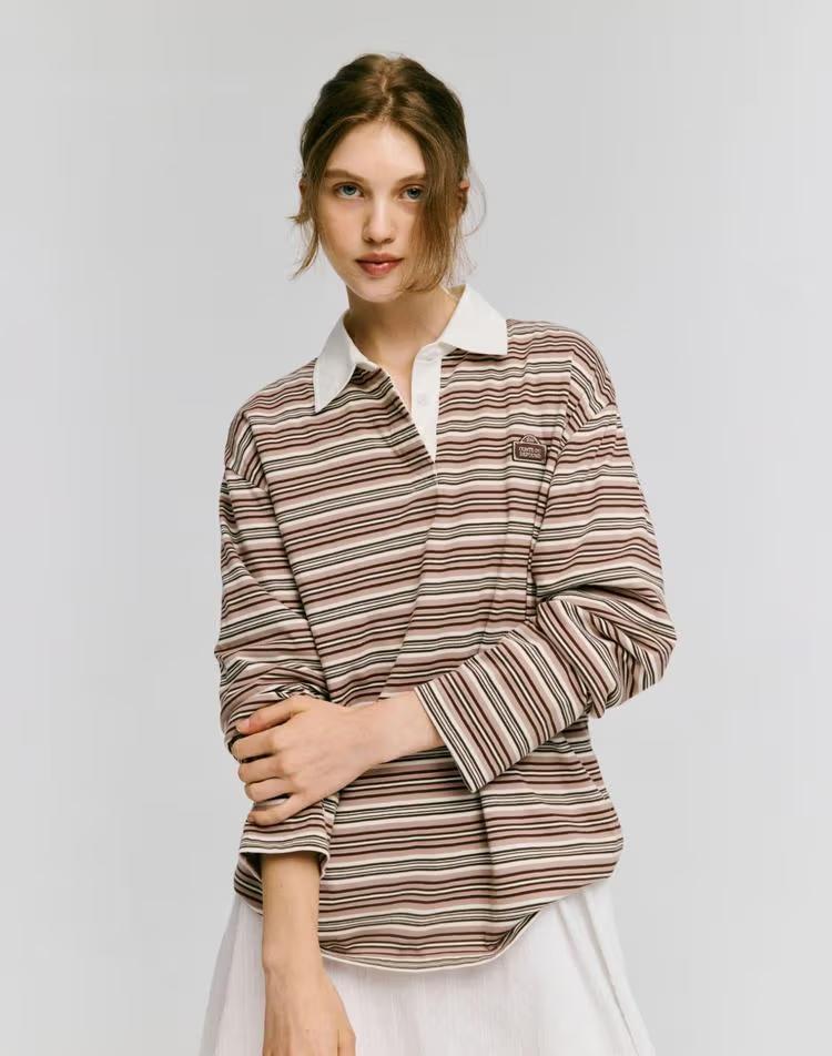 multi stripe rugby t-shirt - indian pink