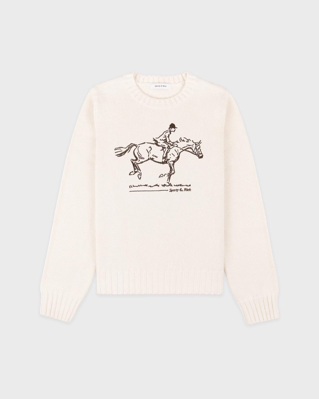 Horse Knitted Sweater - Ecru/Chocolate - Ecru / X-Small