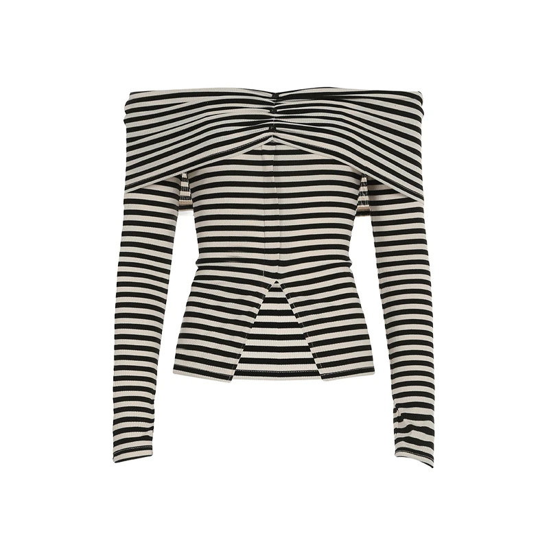 트임 라인 스트라이프 탑 (블랙)