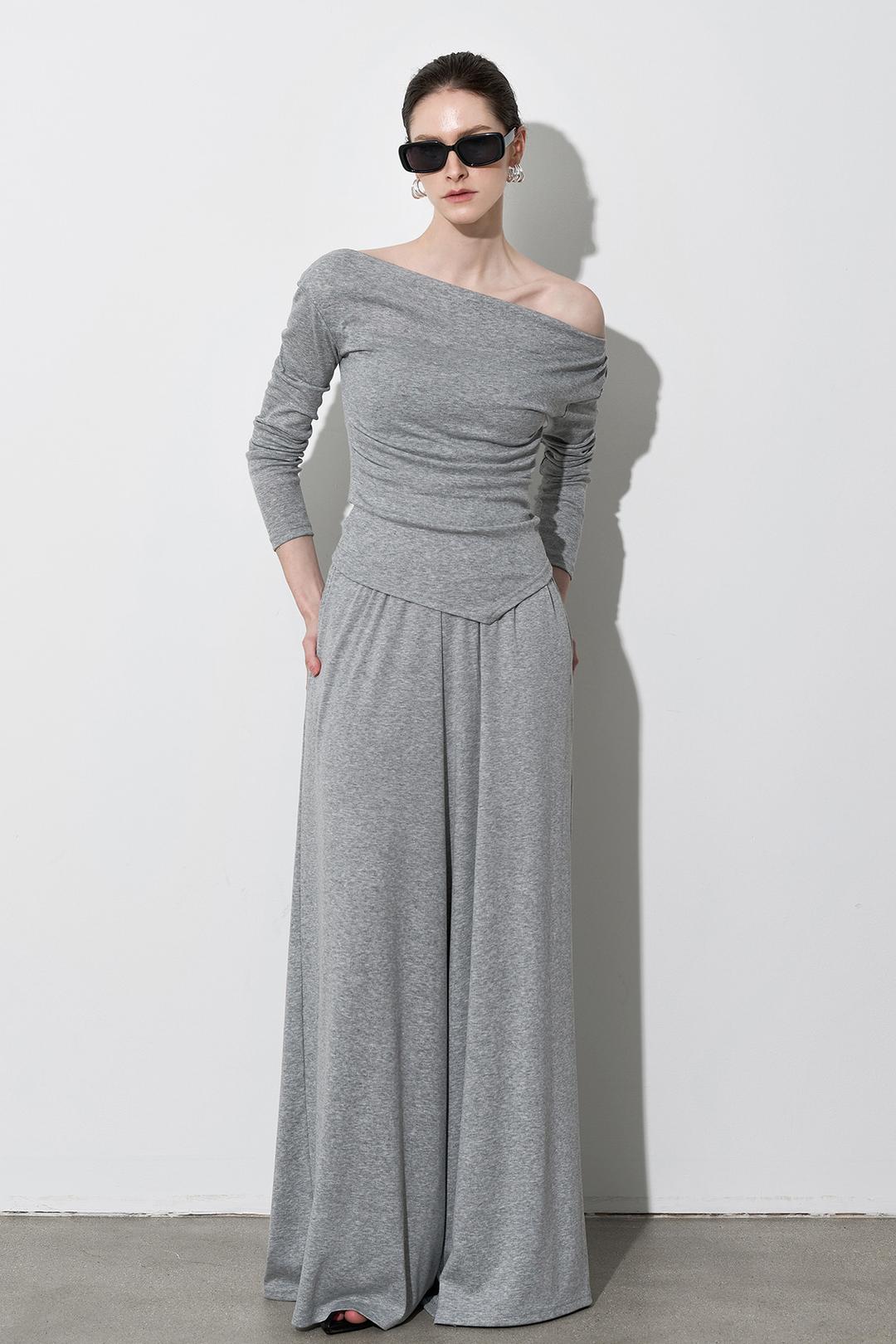 플로우 맥시 와이드 밴딩 팬츠 - 멜란지그레이