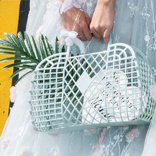 에드빈 여름 데일리 수영 목욕 미니 토트백 스포츠 비치 바캉스 여행 쇼퍼 가방 투명 PVC 메쉬 그물 수영복 비치백 손가방 시장 바구니