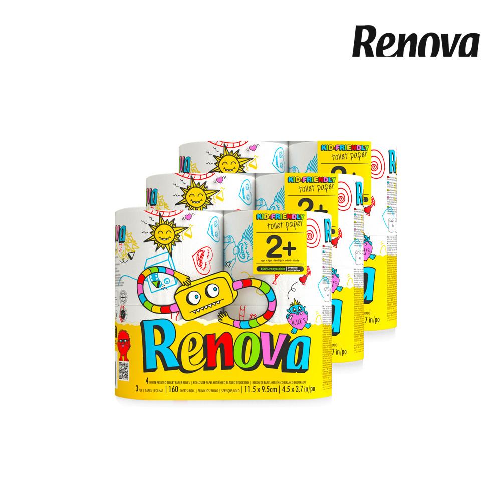 레노바 키즈에디션 토일렛페이퍼 4롤 3팩 휴지 먼지없는 화장지