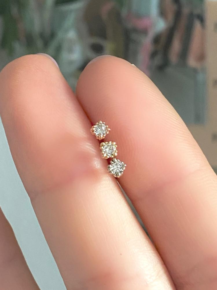 14K 피어싱 귀걸이 꼬냑다이아 이너컨츠 화이트 골드