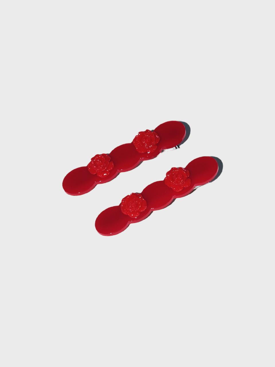 Field RED Flower HAIR PIN (2PCS 1SET)