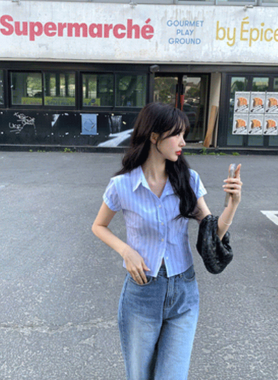 파이 크롭 라인 셔츠 3color