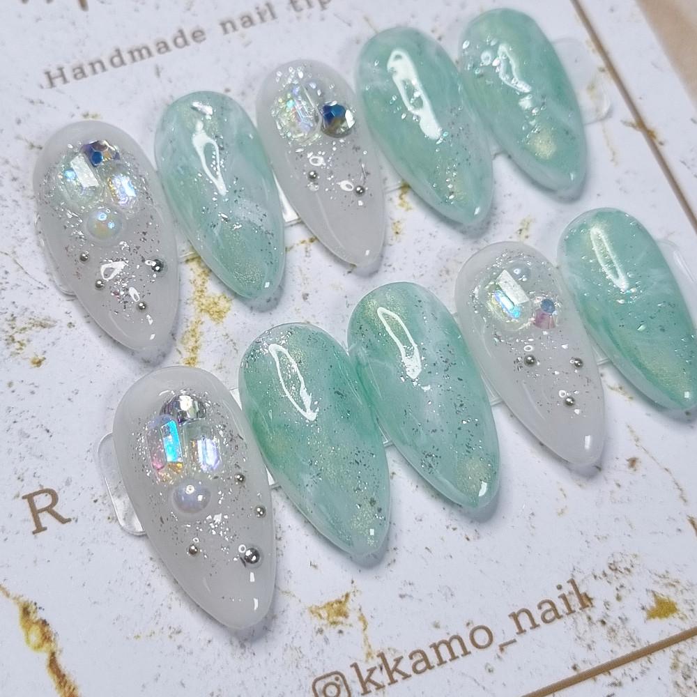 (3 color)수채화 마블 수제네일팁