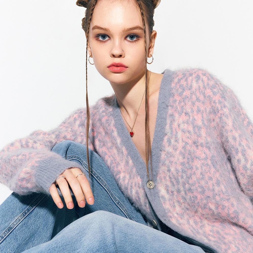 LEOPARD KNIT CARDIGAN PINK