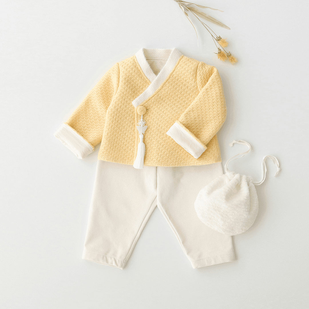 [발송예정1/5][소보루한복] 단아한 니트 저고리 옐로우 + 팬츠 크림