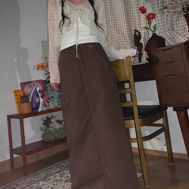 (4color) 다코 코튼 체인 롱 카고 스커트(크림,브라운,와인,블랙..)