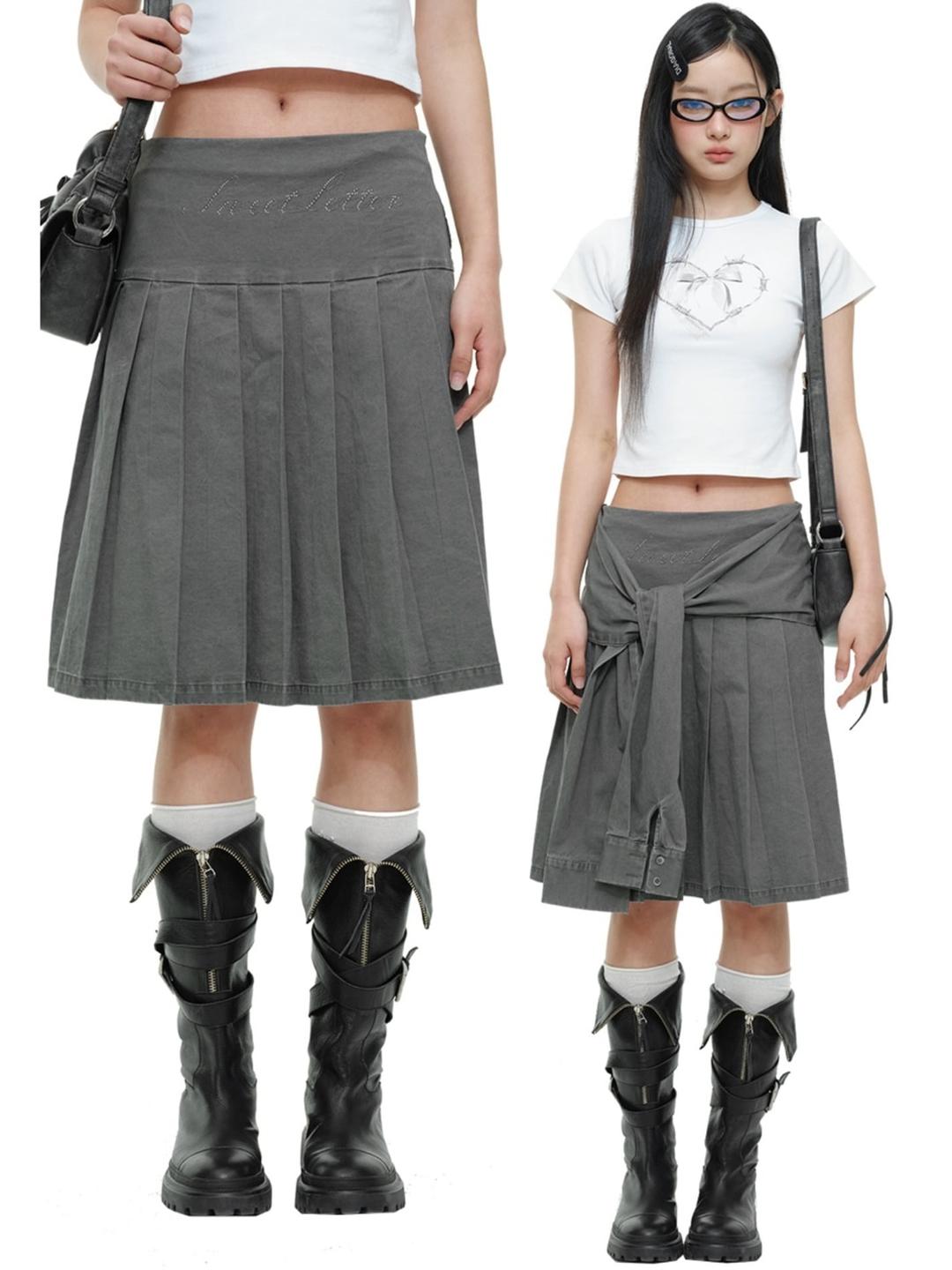 Sweet Letter Knot Pleats Midi Skirt