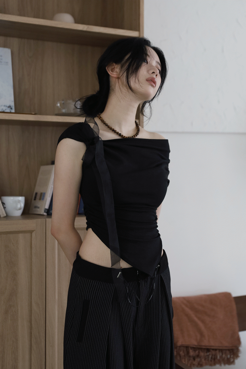 글리터 메쉬 스카프 언발 티