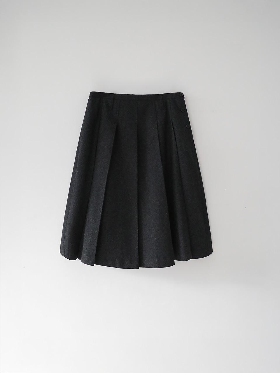 Melange Wool Pleated Skirt (Charcoal)