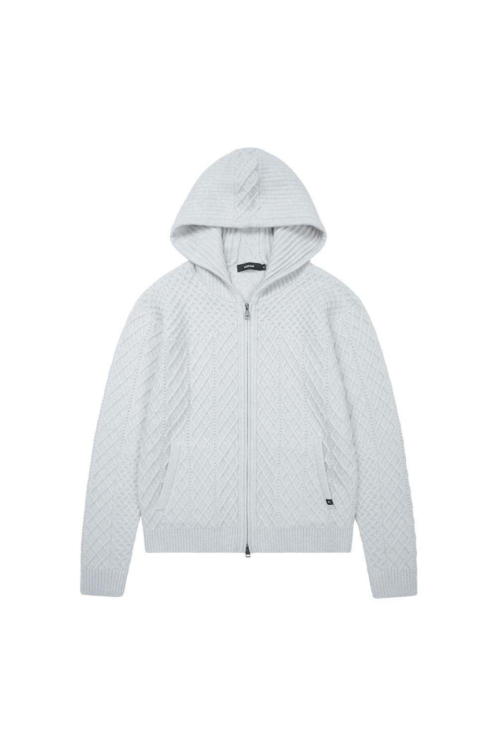 Cable Knitted Zip-Up Hoodie (Gray)