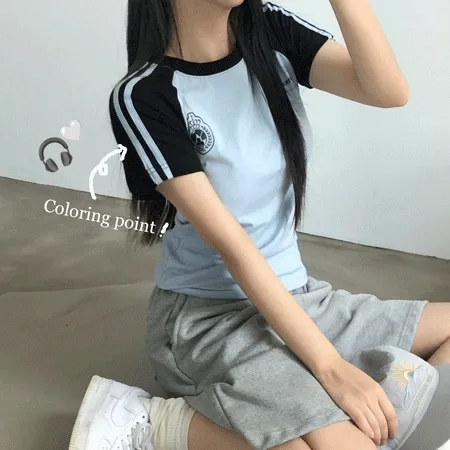 [이쁜핏!💙]라인 포인트 배색 나그랑 반팔티 5color