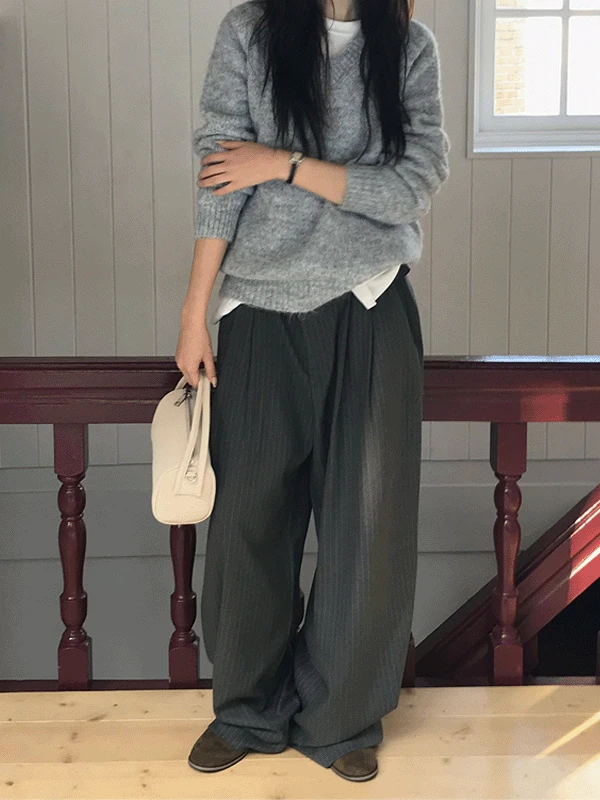 winter ver. 햄 턱 스트라이프 슬랙스