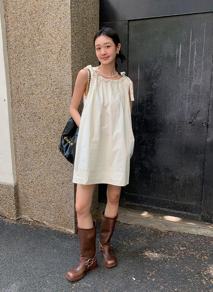 여름 미니 원피스 오픈 스트랩 나시 스티치 원피스