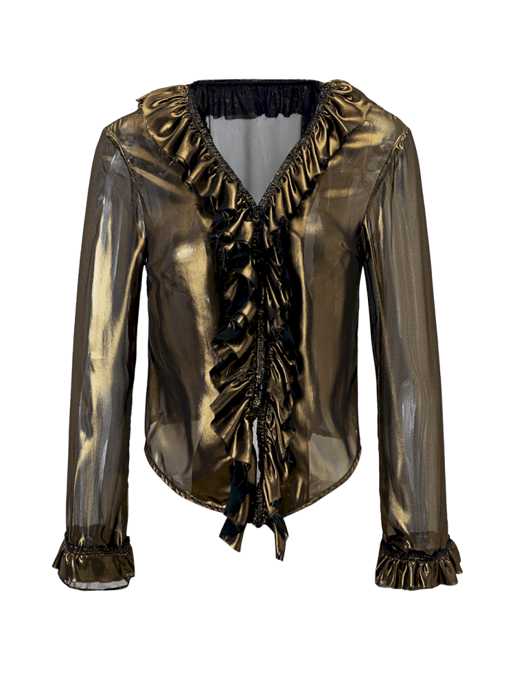 Metal antique bronze broken mesh cardigan【s0000013177】