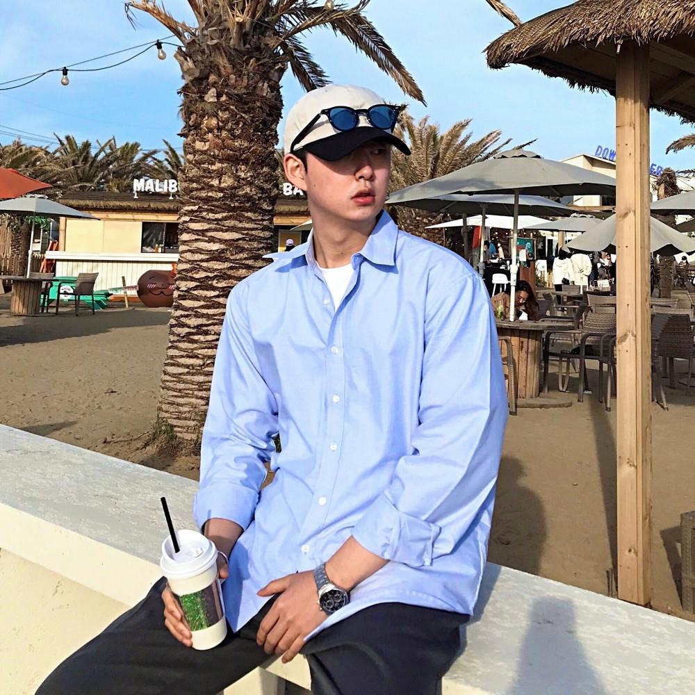 남자셔츠 남자 하늘색 셔츠 오버핏 소라색