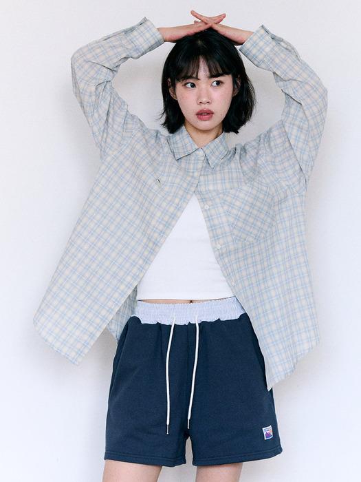 Over Fit Check Shirt Cream Blue
