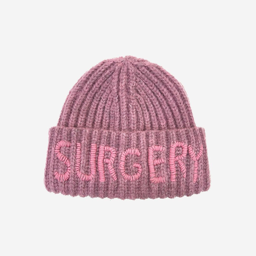 Surgery Hand Stitch Embroidery Logo Beanie Pink