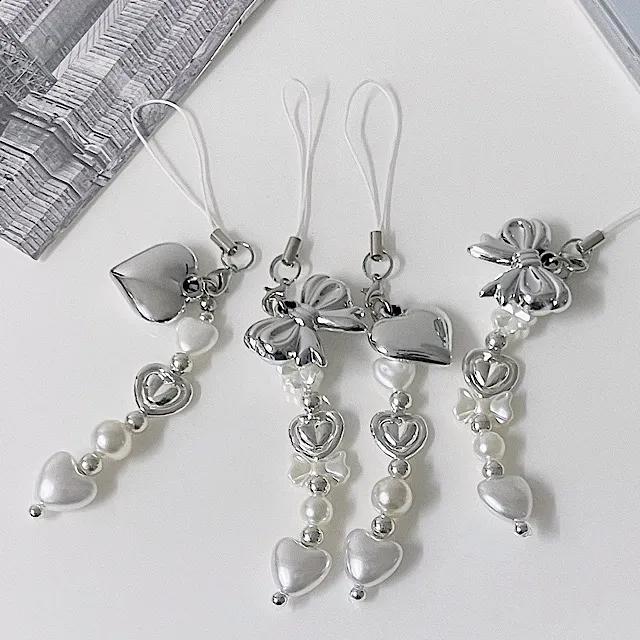 실버리본 실버하트 진주 클로버 핸드폰줄 핸드폰고리 비즈스트랩 비즈키링 다이어리 에어팟 Z플립 키링