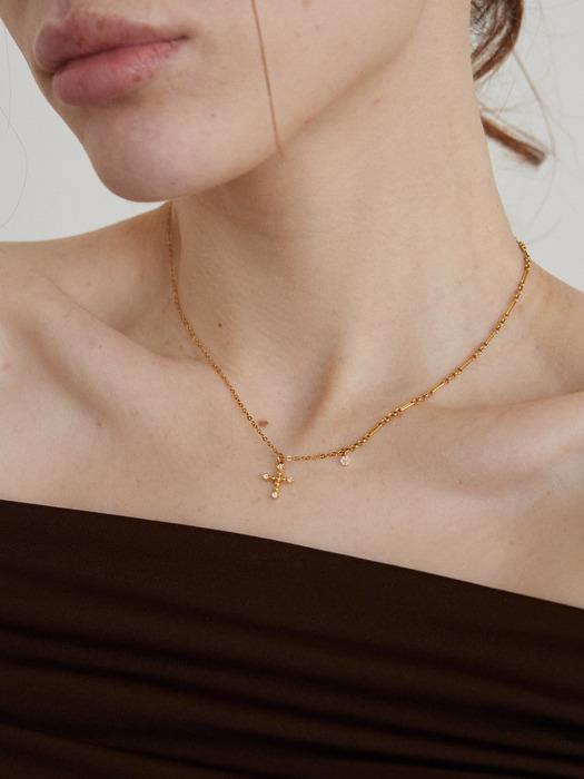 Dot cross and mix chain gold necklace