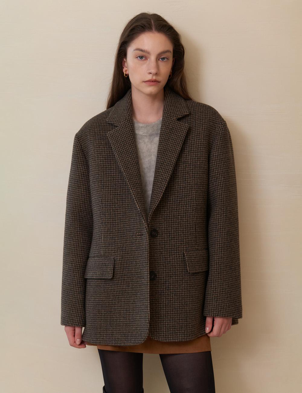 Paris Overfit Half Coat (Check Brown)