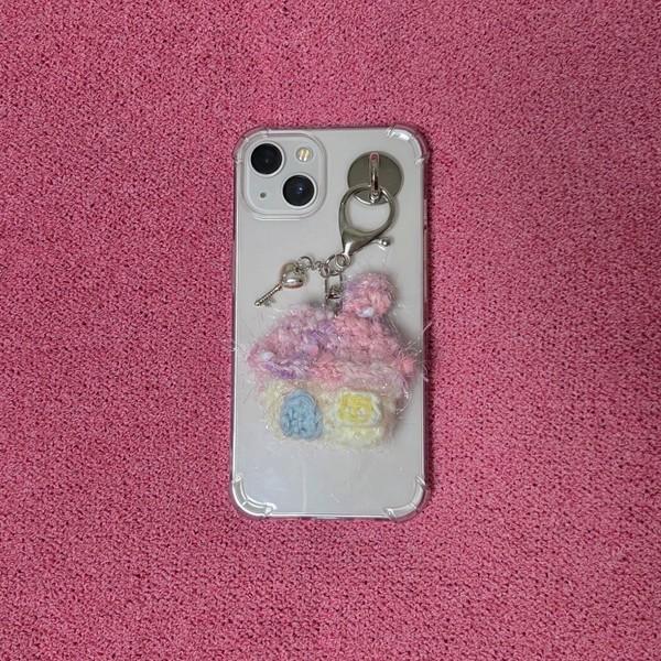 home keyring - pink roof