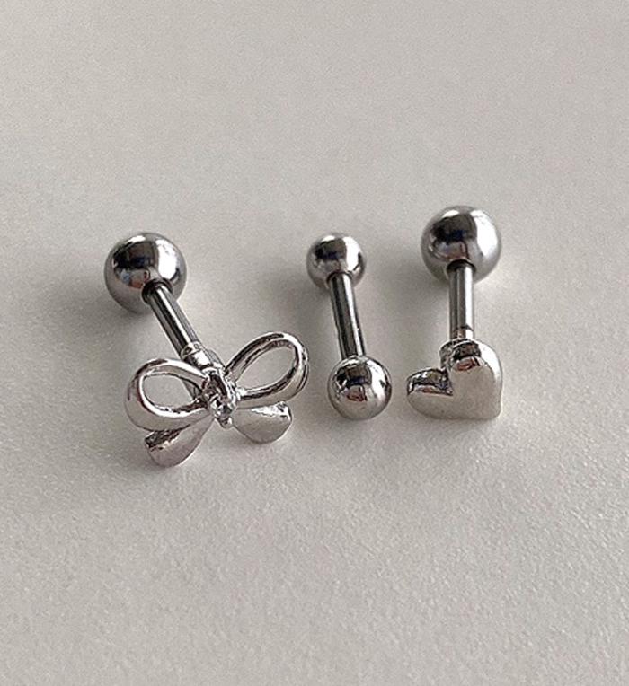 플랫 라인 리본 하트 바벨 볼 피어싱 3개 set