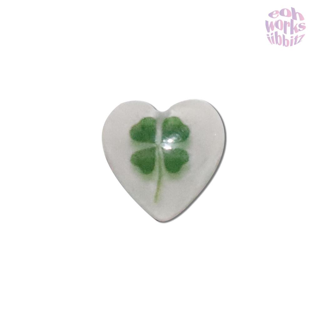 lucky clover heart button / 네잎클로버 클로버 하트