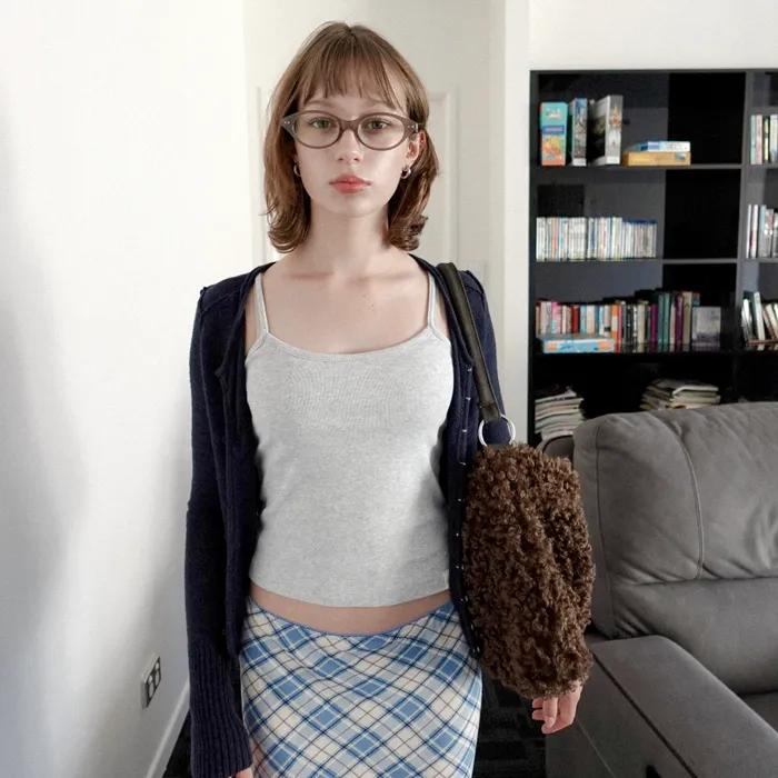 Mella fluffy shoulder bag_dark brown