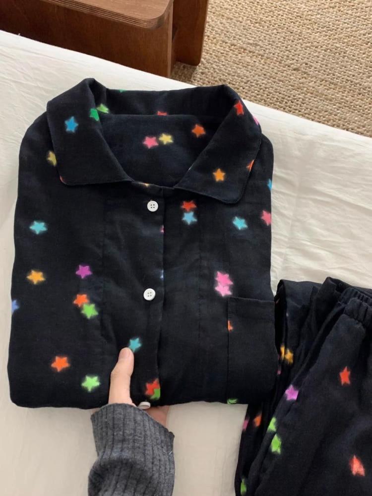 수심 Nocturne Homewear 녹턴 잠옷 귀여운 파자마 세트 간절기 블랙 별