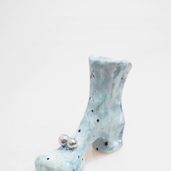 Deep Blue Dot White Silver Boots Incense Holder