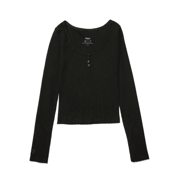 Pointelle Henley Long Sleeves(Black)