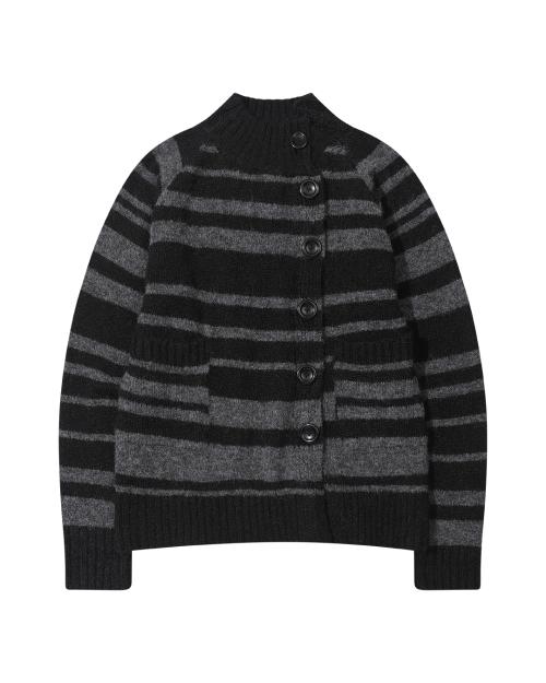 STRIPE KNIT ZIPUP (BLACK)