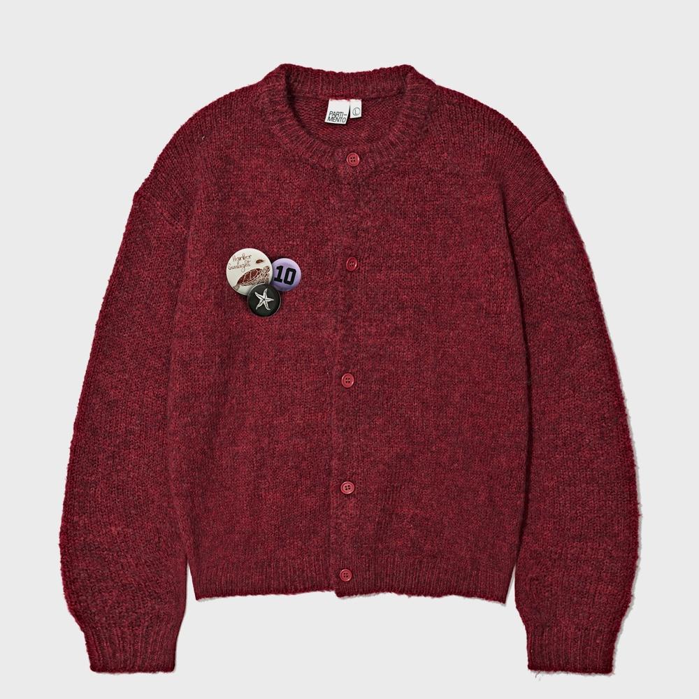 Alpaca Mohair Knit Round Cardigan Red