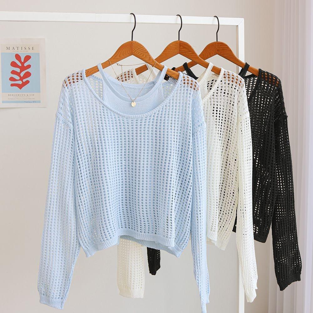 말리브 펀칭 크로셰 라운드 니트 + 홀터넥 나시 세트