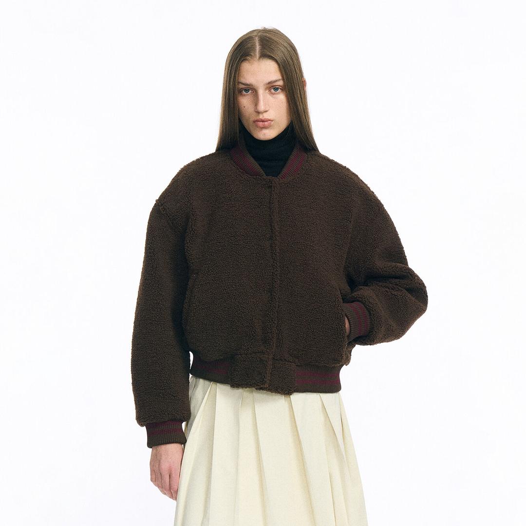 FLUFFY STADIUM JACKET_BROWN