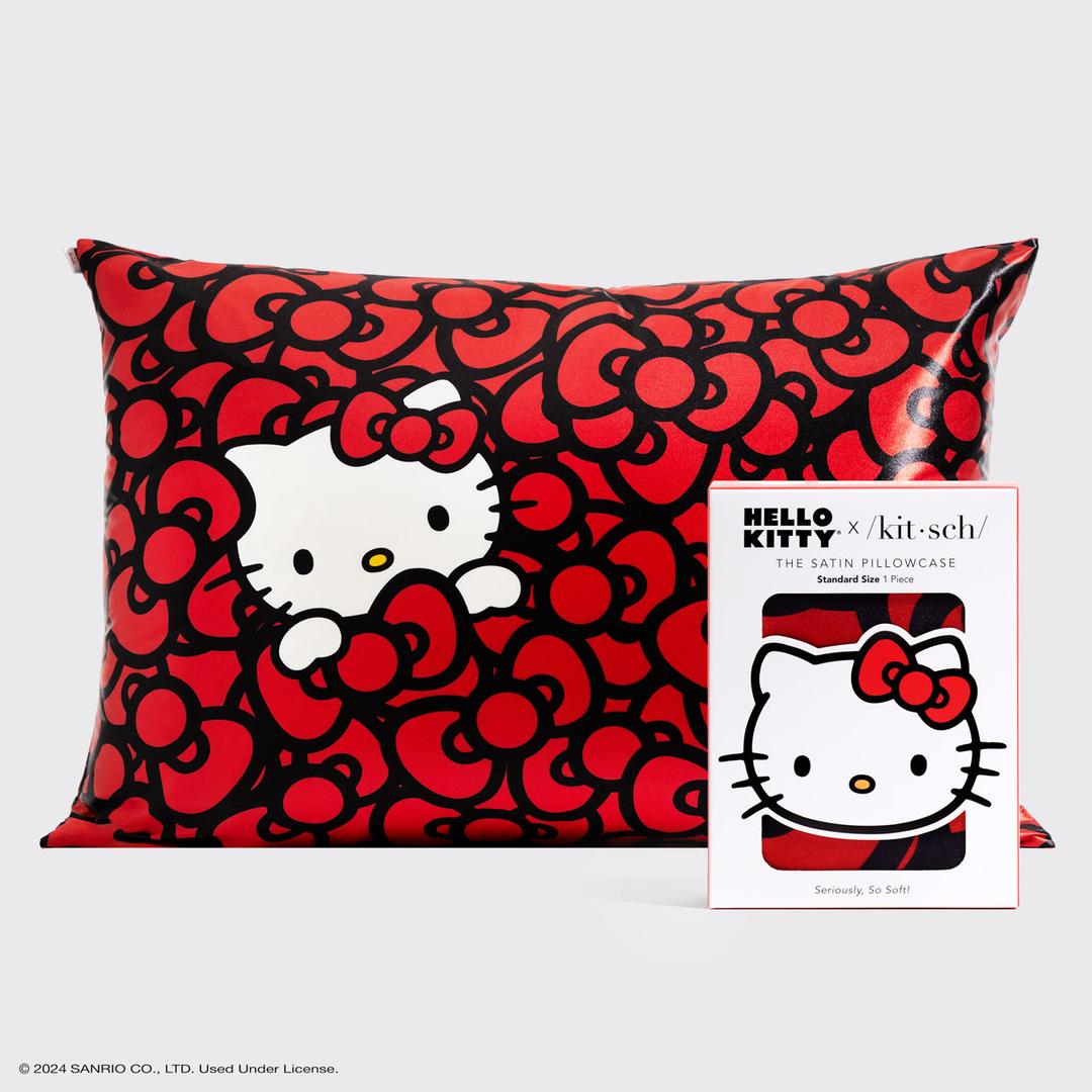 Hello Kitty x Kitsch Satin Pillowcase - Hello Kitty Bathes in a Sea of Bows - NC