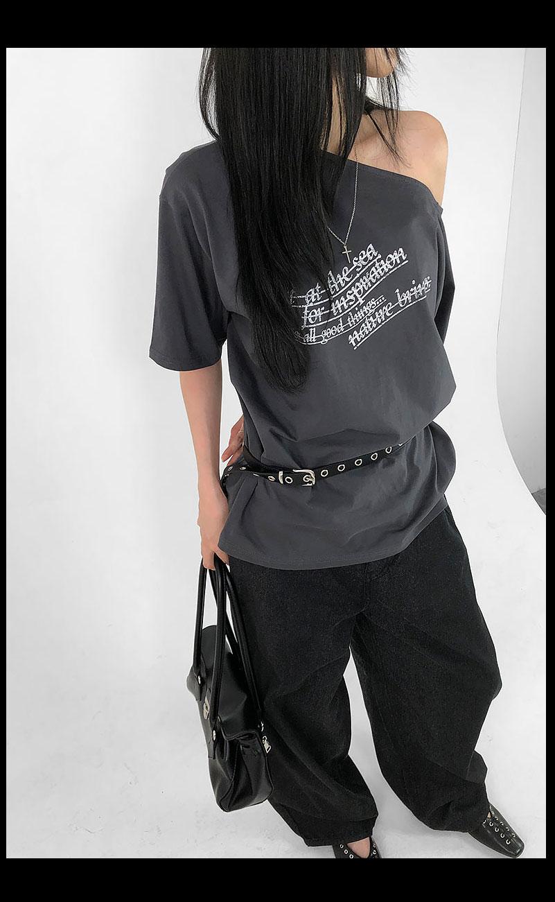 레터 반오프 반팔 티셔츠 -2 COLOR