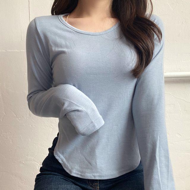 갓성비 기모추가![군살완전커버-/골반강제생성핏]파스텔 5col 봄 밑단 라운드 u넥 긴팔 기본 데일리 무지 티셔츠_리틀페어리/운동복 필라테스 요가_리틀페어리