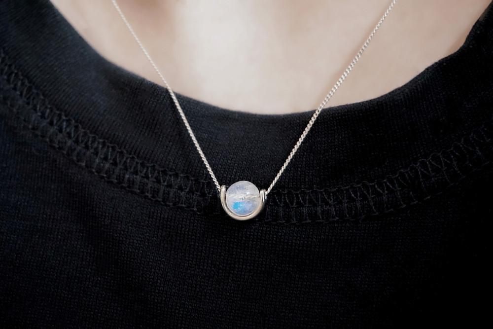 레인보우 문스톤 실버 925 목걸이 천연 원석